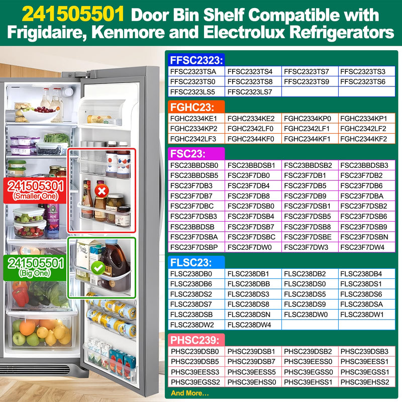 [Australia - AusPower] - UPGRADED 241505501 Refrigerator Door Bin Shelf, Compatible with Frigidaire, Kenmore, Electrolux Refrigerator Door Shelf Replacement Parts FFSC2323TSA FFSC2323TS0 LFSC2324VF6 FGSC2335TFB FGSC2335TF0 