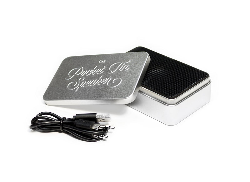 [Australia - AusPower] - Pocket Tin Speaker, USB Rechargeable Portable Speaker, Silver - Luckies of London 