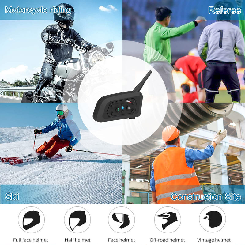 [Australia - AusPower] - EJEAS V6 Motorcycle Helmet Bluetooth Intercom, 2-Way 1200m Waterproof Full-Duplex Helmet Bluetooth Headset with Hands-Free Call, HD Voice for Ski/ATV/Dirt Bike/Snowmobile Up to 6 Riders (One Pack) V6 1PC 