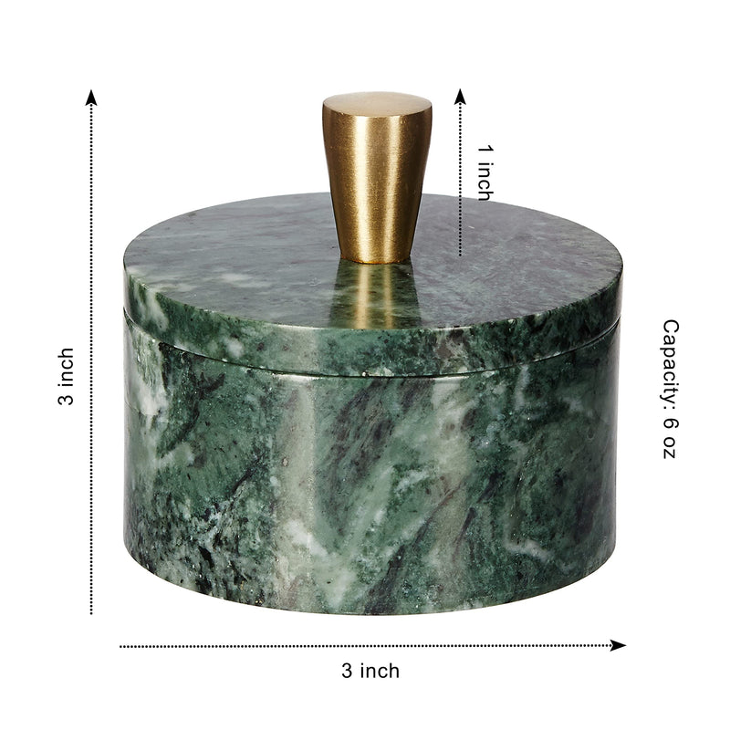 [Australia - AusPower] - Queenza Salt Cellar with Lid - Green Marble Salt Cellar with Premium Brass Knob - 3 Inch Salt Container for Kosher Salt Storage - Easy To Pinch Pots For Salt And Pepper - Marble Box Of Spices 