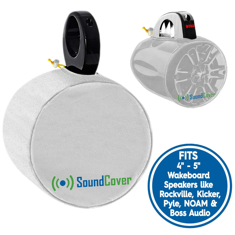 [Australia - AusPower] - White Heavy Duty Small Marine Speaker Covers for Round 4" and 5" Boat Wakeboard Tower Pod Speakers - Fits Boss, Rockville, Kicker, Pyle & NOAM Speakers, Sold in Pairs (Size H 7.9" x W 7.9" x D 8.3") White 