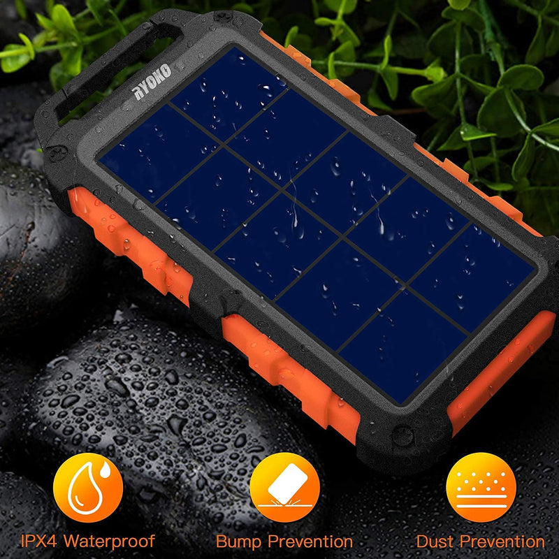 [Australia - AusPower] - Solar Power Bank, 10000mAh Portable Solar Charger Ipx4 Waterproof Phone External Battery for Hiking Camping Backpacking, Dual Fast Charger for Cell Phone, LED Source of Dark Lifesaver(Orange) Orange 