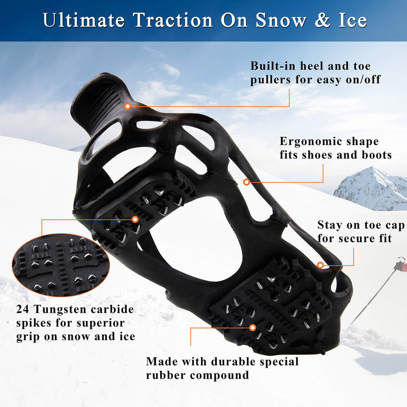 [Australia - AusPower] - Ice Cleats for Shoes and Boots,Snow Traction Cleats Crampons for Women Men Kids Anti Slip 24 Spikes Shoes Walk Traction Cleats on Snow and Ice With Adjustable Strap Small(3.5-5 men/5.5-7 women) 