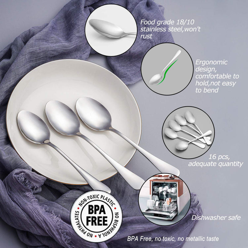 [Australia - AusPower] - Dinner Spoon Set,16 Pcs 7.3" Tablespoons,Premium Food Grade 18/10 Stainless Steel Spoons,Durable Metal Spoons,Tablespoon,Silverware Spoons Only,Mirror Finish & Dishwasher Safe,Use for Home,Restaurant 7.3" 