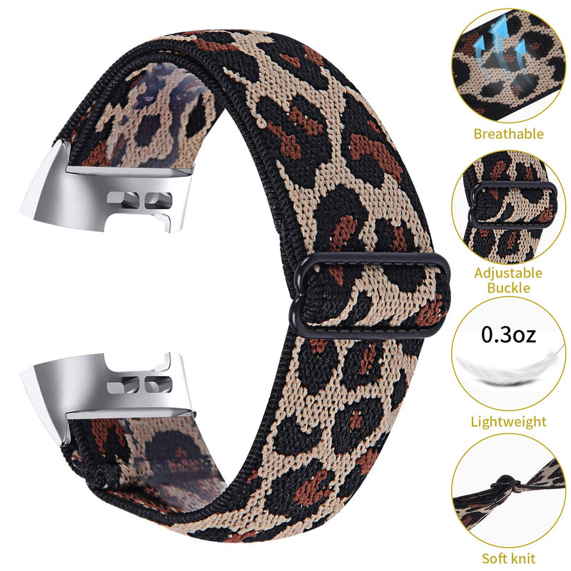 [Australia - AusPower] - Elastic Bands Compatible with Fitbit Charge 4/Charge 3/Charge 3 SE/Charge 4 SE for Women and Men, Adjustable Soft Stretch Loop Strap Wristbands Replacement for Fitbit Smartwatch Charge 3/4/3 SE/4 SE Leopard 