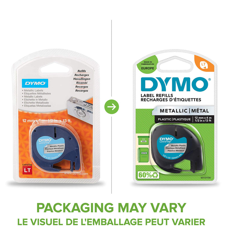 [Australia - AusPower] - Dymo LetraTag Metallic Label Tape, 12 mm x 4 m Roll - Silver 