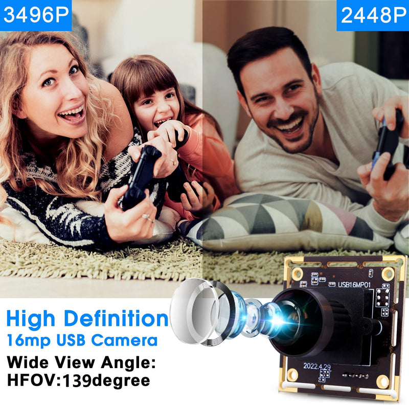 [Australia - AusPower] - ELP 16MP Wide Angle USB Camera Module with 170degree Fisheye Lens for Raspberry Pi and Computer 4K Mini UVC USB2.0 Video Webcam Board Industrial PC Lightburn Camera IMX298 USB with Camera for Laptop 