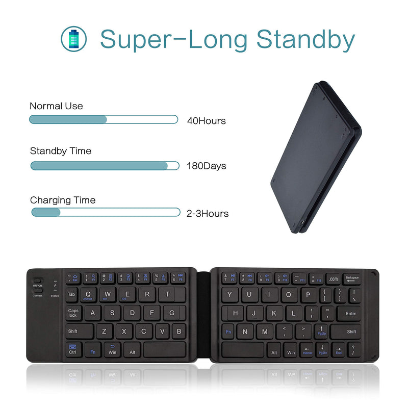 [Australia - AusPower] - Mini Bluetooth Keyboard Acoucou Wireless Foldable Keyboard, Rechargeable Bluetooth Keyboard Portable Pocket Size Keyboard, Compatible with MAC/iOS, Windows, Android Smartphones, Tablets, Laptops etc. Black 