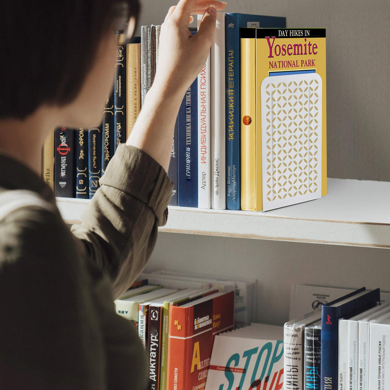 [Australia - AusPower] - Acrimet Metal Bookends Design Series (Heavy Duty) (White Bookend with Gold Design) (1 Pair Pack) 