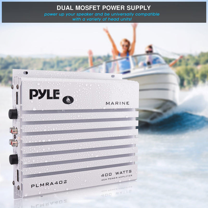 [Australia - AusPower] - Pyle Hydra Marine Amplifier - Upgraded Elite Series 400 Watt 4 Channel Audio Amplifier - Waterproof, Dual MOSFET Power Supply, GAIN Level Controls, RCA Stereo Input & LED Indicator - PLMRA402 Marine Amplifier Elite 