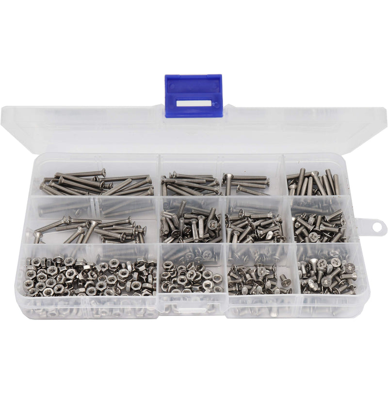 [Australia - AusPower] - binifiMux 500pcs M3 Phillips Countersunk Flat Head Machine Screws Hex Nuts Assortment Kit 304 Stainless Steel, M3 x 6mm / 8mm / 10mm / 12mm / 16mm / 18mm / 20mm / 25mm / 30mm 