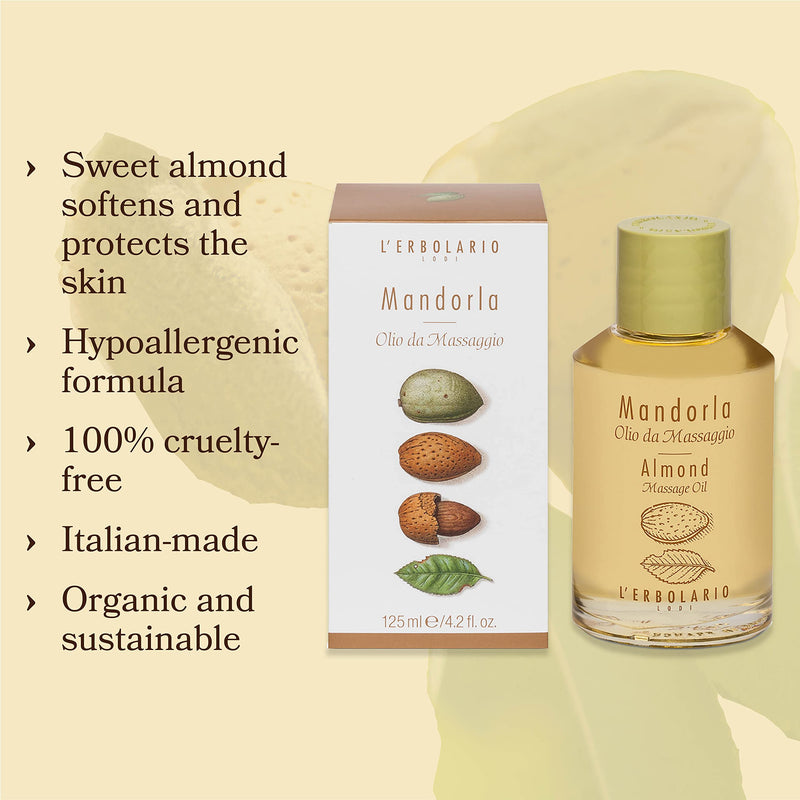 [Australia - AusPower] - L'Erbolario - Almond Massage Oil - Helps Against Fine Lines and Loss of Tone - Perfect for Sensitive Or Delicate Skin - Moisturizing, Nourishing and Toning Properties - Amber Fragrance, 4.2 oz 