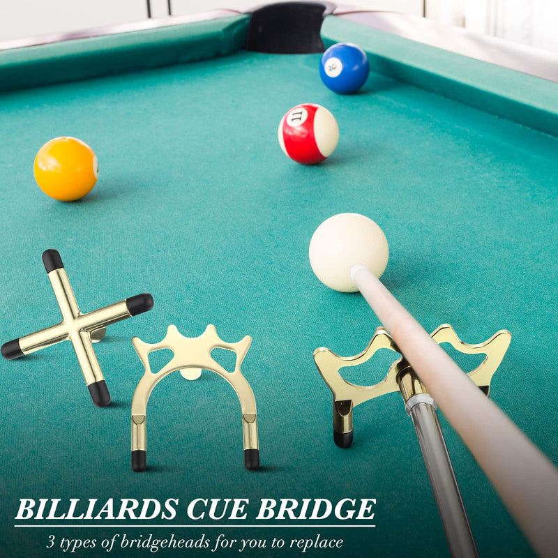 [Australia - AusPower] - Skylety Retractable Billiards Cue Stick Bridge with 3 Pieces Removable Brass Bridge Head, Billiards Pool Cue Accessory for Pool Table 