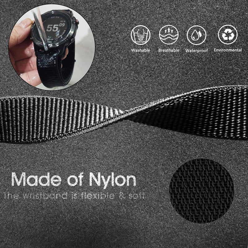 [Australia - AusPower] - Abanen Hook and Loop Quick Dry Watch Band for Fenix 7X / Fenix 6X / Fenix 5X, 26mm Woven Nylon Ultralight Sport Wristband Strap for Garmin Fenix 6X Pro/Sapphire,Fenix 5X Plus,Enduro Black Green 