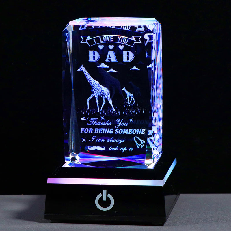 [Australia - AusPower] - Father Day Gifts for Dad from Daughter Son, 3D Crystal Laser Engraved Giraffe Statue Birthday Gifts for Dad Who Wants Nothing, Personalized Best Dad Ever Gifts Funny New Bonus Dad Gifts DAD GIFTS Giraffe with LED Base 