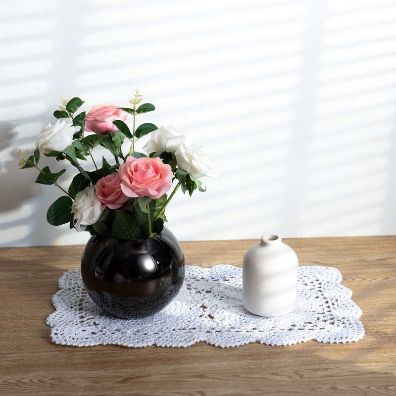 [Australia - AusPower] - Eiyye 2-Pieces Handmade Cotton Crochet Doilies Lace Table Placemats 10.6x16.9 Inch Rectangle (White) White 