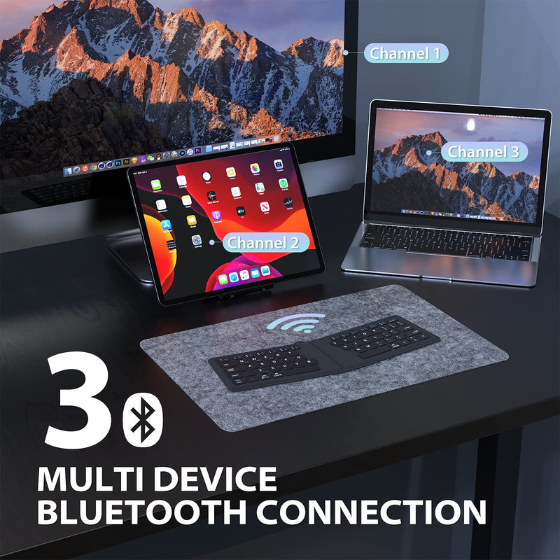 [Australia - AusPower] - Portable Keyboard, iClever BK06 Foldable Bluetooth Keyboard, Multi-Device Wireless Folding Keyboard, Ultra Slim Ergonomic Design with Stand Holder for iPhone, iPad, Smartphone, Tablet, Laptop 