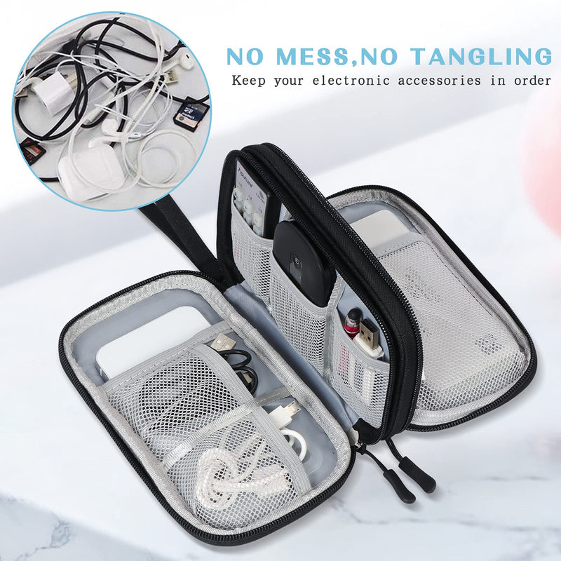 [Australia - AusPower] - FYY Electronic Organizer, Travel Cable Organizer Bag Pouch Electronic Accessories Carry Case Portable Waterproof Double Layers All-in-One Storage Bag for Cable, Cord, Charger, Phone, Earphone Black Double Layer-s 