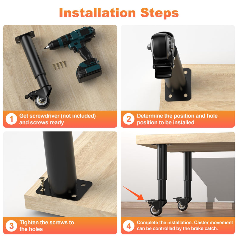 [Australia - AusPower] - Wlrrcwdttc 7-12 inch Metal Adjustable Furniture Legs with 2.36 inch Swivel Caster Wheels for Cabinet/Sofa/Bed/Dresser/Couch/Coffee Table-Heavy Duty Replacement Support Legs with Caster Wheels Set of 4 