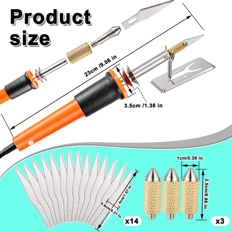 [Australia - AusPower] - 19 Pieces Electric Hot Knife Cutter Tool, Hot Knife Multipurpose Stencil Cutter with Metal Stand, 14 Pieces Blades, 3 Pieces Chuck Sleeves for Cutting Carving Soft Thin Styrofoam Foam Making Stencils 
