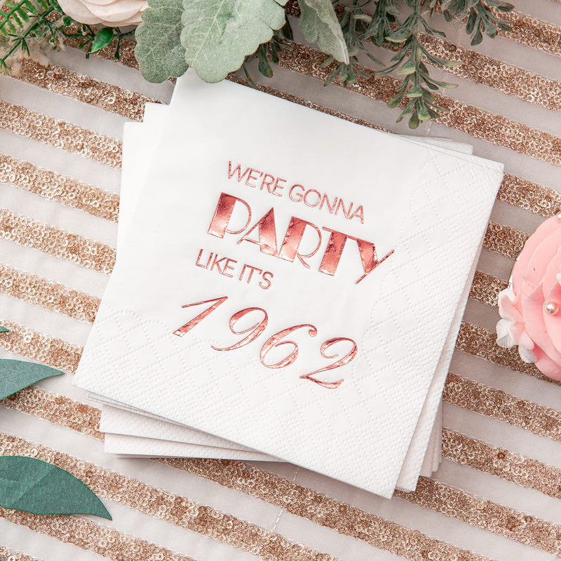 [Australia - AusPower] - Crisky 60th Birthday Cocktail Napkins Rose Gold for Women 60th Birthday Party Decorations for Cake Dessert Berverage Table, 60th Birthday Party Supplies,50 Pcs Disposable Napkins, 3-Ply 
