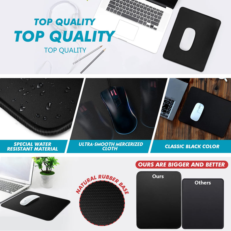 [Australia - AusPower] - 3 Mouse Pad Stitched Edges Premium-Textured Large Mouse Pads Mat Natural Non-Slip Rubber Base Mousepad for Laptop, Computer & PC, 11 x 8.7 inches, Black 3 pcs 