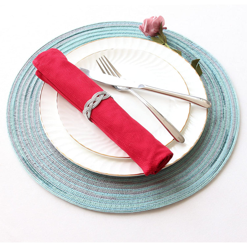 [Australia - AusPower] - Thymat 15” Round Woven Placemats for Kitchen Dinning Table, Set of 6, Teal 
