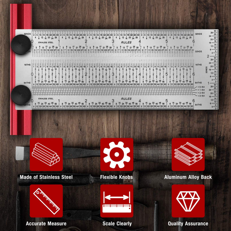 [Australia - AusPower] - T-Rule,Precision Marking T-Rule 6'',Precision Woodworking Tools T-Square 6'',Stainless Steel Positioning Scribing Gauge, Carpenter Mark T-Rule 