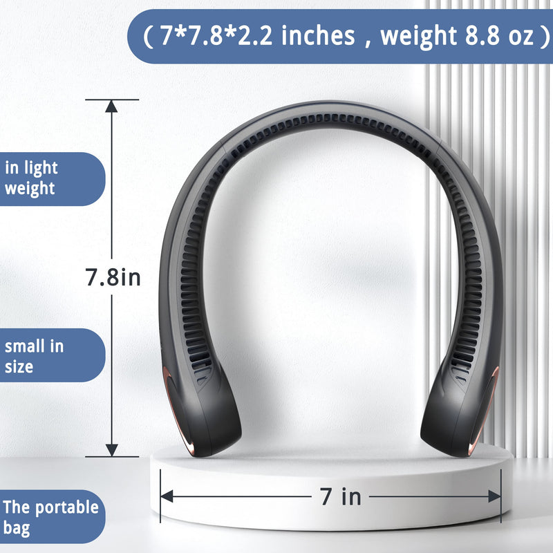 [Australia - AusPower] - Hssio Neck Fan, Neck Fans for Men, 4000mAh USB Rechargeable Personal Fan, 3 Speeds, 360° Surround Fan, Faster Cooling, Quiet Design Black 