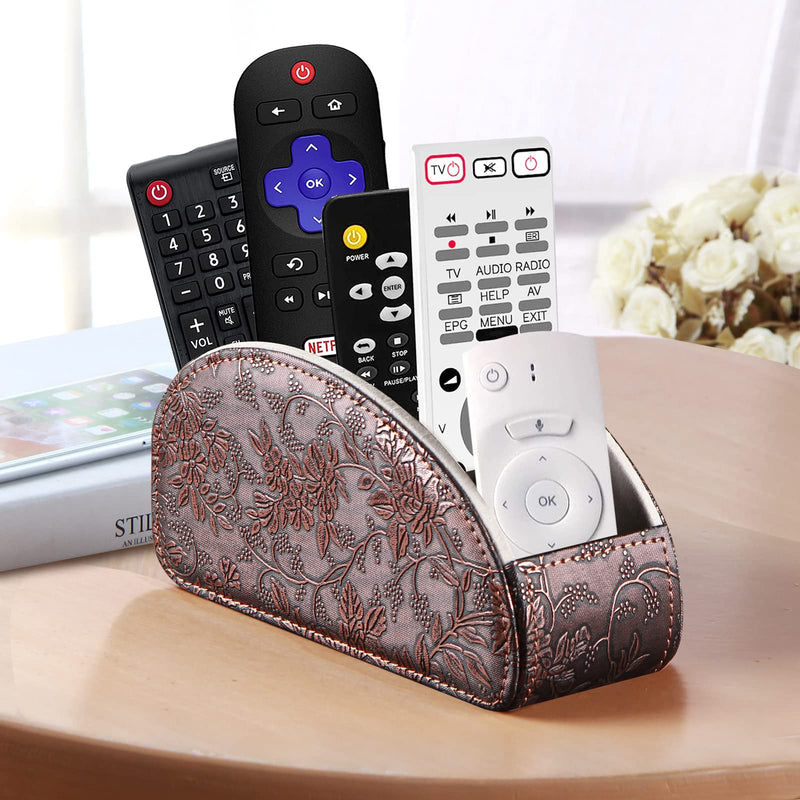 [Australia - AusPower] - BLIENCE Leather Remote Control Holder,Armchair TV Remote Caddy for Table,5 Compartments,Office Supplies Desk Organizer,Storage Box for TV Stick,DVD, Blu-Ray, Media Player, Heater Controllers Antique Small 
