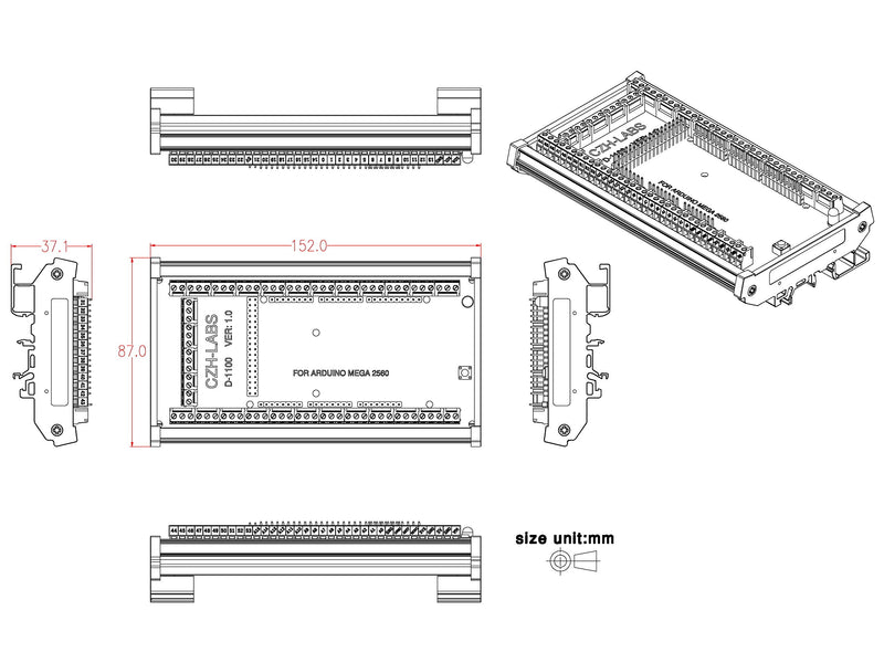 [Australia - AusPower] - Electronics-Salon DIN Rail Mount Screw Terminal Block Adapter Module, for Arduino MEGA-2560 R3. 