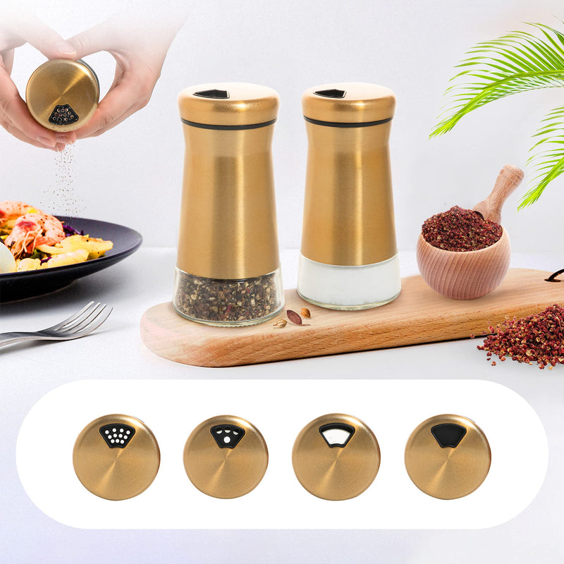 [Australia - AusPower] - bonris Copper Stainless Steel Salt and Pepper Shakers,Clear Bottom Jar Bottle Container with Stainless Steel Top,with Adjustable Pouring Hole Copper plating Double 