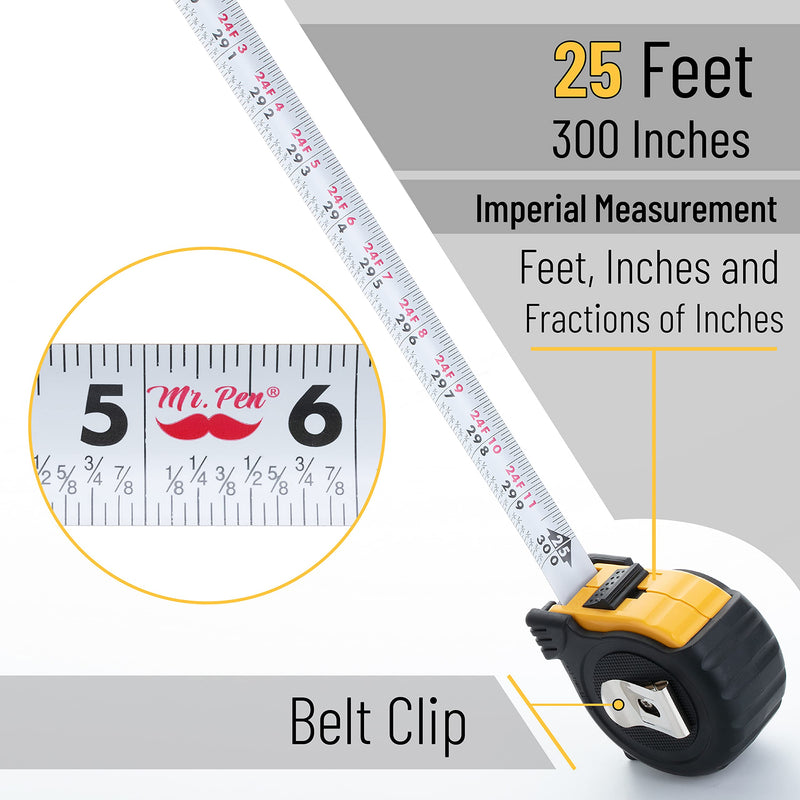 [Australia - AusPower] - Mr. Pen- Tape Measure, 25-Foot, Steel Measuring Tape, Retractable Measuring Tape, Tape Measure with Fractions, Easy Read Tape Measure, Tape Measure 25 ft, Steel Tape Measure. 