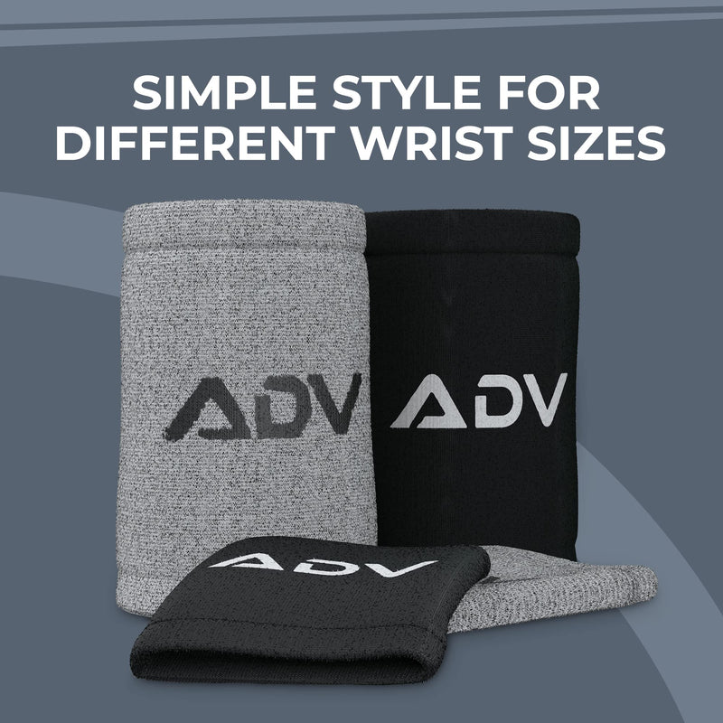[Australia - AusPower] - ADV Bamboo Charcoal Tennis Wristbands, Ultra Absorbent, Double Wide, Slim & Very Comfortable Sweat Wristbands, Easy to Put On Your Wrist for Good Support & Wrist Compression Black 
