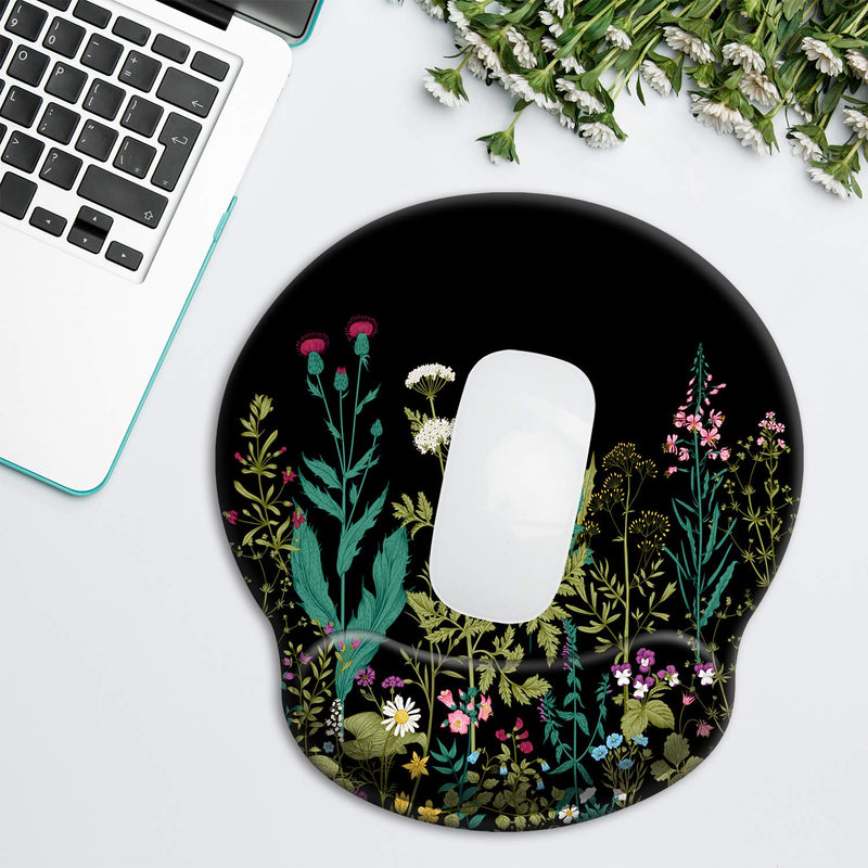 [Australia - AusPower] - Ergonomic Mouse Pad with Wrist Support Gel [30% Larger], iDonzon Cute Soft Wrist Rest Pad with Non-Slip Rubber Base, Easy Typing & Pain Relief - Garden Flowers Round 