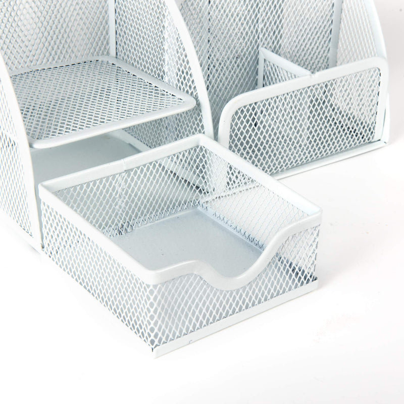 [Australia - AusPower] - VANRA Office Supply Caddy Metal Mesh Desktop Supplies Organizer School Supply Holder Stuff Storage Organizer 6 Compartments with Drawer (White) White 