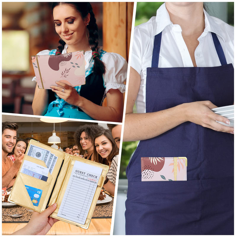 [Australia - AusPower] - Server Book, Bienbee Waitress Book Server Books for Waitress Waiter with Money Zipper Pocket Serving Book Server Notepad Waitress Accessories B-Apricot leaves 
