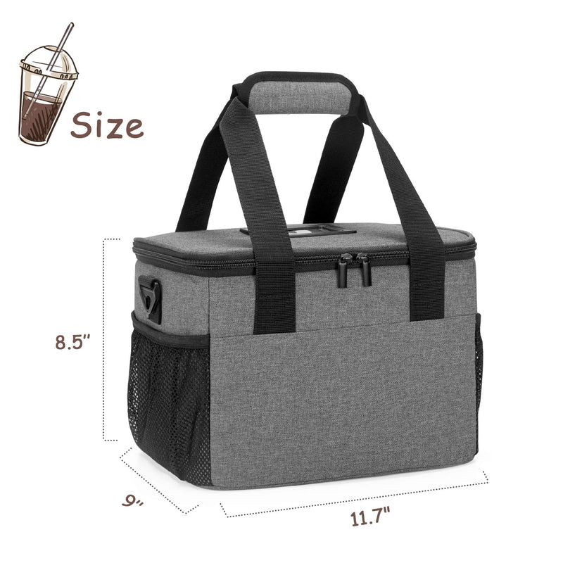 [Australia - AusPower] - Trunab Reusable 6 Cups Drink Carrier for Delivery Insulated Drink Caddy with Handle and Shoulder Strap, Adjustable Dividers, Beverages Carrier Tote Bag, for Daily Life Takeout, Outdoors, Travel, Grey, Patented Design 