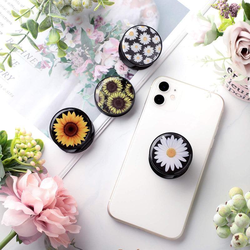 [Australia - AusPower] - Konohan 4 Pieces Flower Expanding Stand Holder Daisy and Sunflowers Finger Stand Holders Foldable Expanding Stand Holder Phone Grip Socket Holder for Most Phone Cases and Tablets 