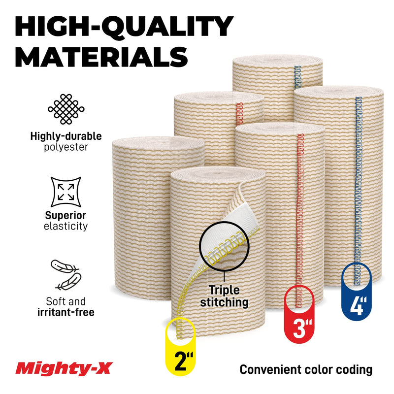 [Australia - AusPower] - Premium Elastic Bandage Wrap with Self-Closures - 6 pk (2x2”, 2x3", 2x4") - Compression Bandage Wrap Adhesive 6pk 