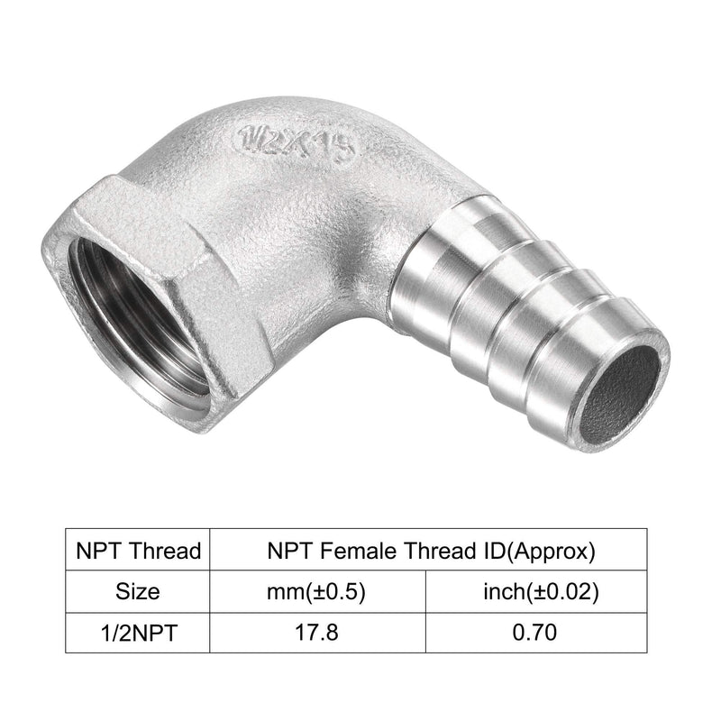 [Australia - AusPower] - uxcell 304 Stainless Steel Hose Barb Fitting Elbow, 15mm Barbed x 1/2" NPT Female Pipe Connector Adapter for Water Fuel Air, Pack of 2 