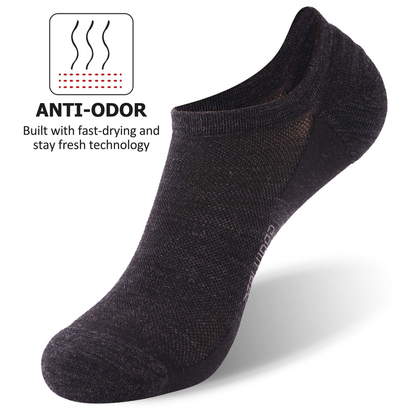 [Australia - AusPower] - No Show Athletic Socks, ZEALWOOD Unisex Merino Wool Ultra-Light Running Tennis Golf Socks,1/3 Pairs 3-no Show Black Large 