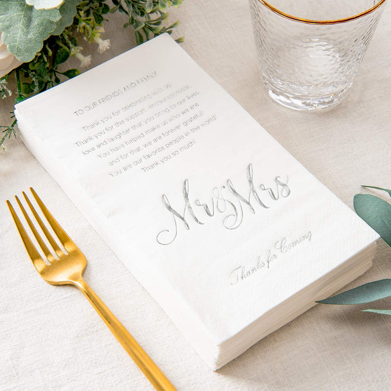 [Australia - AusPower] - Crisky Silver Mr & Mrs Dinner Napkins Wedding Dinner Napkins Replace Thank You Card Disposable Decorative Towels for Wedding Shower Banquet, Wedding Rehearsal Dinner Decoraions ,50 Pcs, 3-ply, 12"x16" 50 