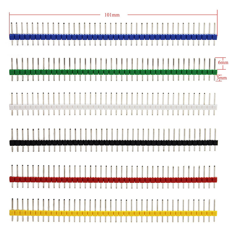 [Australia - AusPower] - OCR 60Pcs 2.54mm 40Pin Breakaway PCB Board Male Pin Header Connector Singler Row for Arduino Shield Blue Black Green White Red Yellow 6Colors 