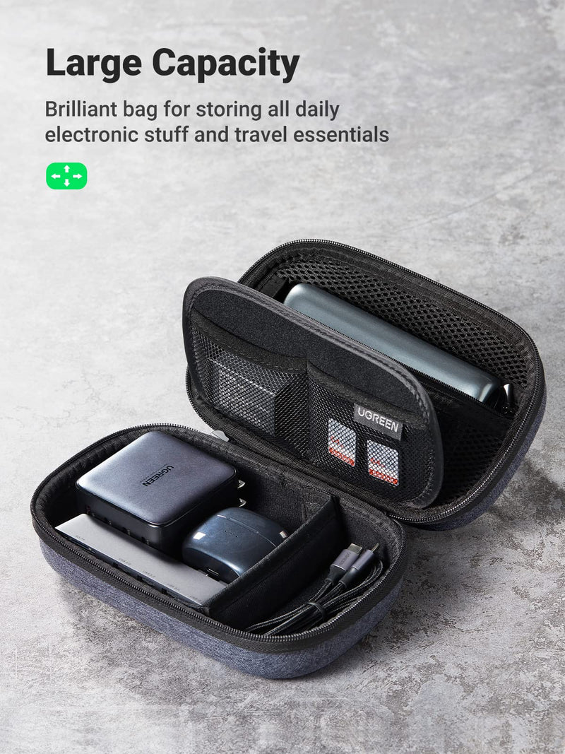 [Australia - AusPower] - UGREEN Travel Case Tech Gadget Electronic Organizer Cable Pouch Small Hard Case Storage Carry Bag Portable for Hard Drive, Charger Cable, USB Cord, Phone, Power Adapter, Earphone, SD Card, Grey 