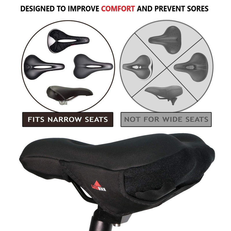 [Australia - AusPower] - LuxoBike Gel Bike Seat Cover Padded Bicycle Seat Covers for Men – Comfort Extra Soft Padded Gel Bicycle Seat Pad – Spin Bike Seat Cushion Pads – Cycling, Spinning Class, Exercise Bike Stationary Cycle Black 
