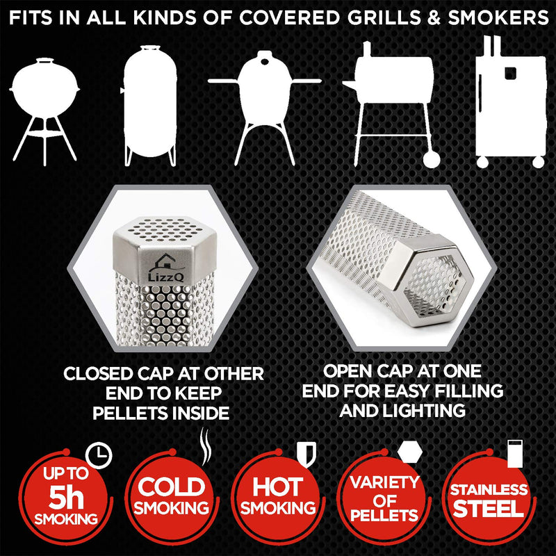 [Australia - AusPower] - LIZZQ Premium Pellet Smoker Tube 12 inches - 5 Hours of Billowing Smoke - for Any Grill or Smoker, Hot or Cold Smoking - An Easy and Safe Way to Provide Smoking - Free eBook Grilling Ideas and Recipes 