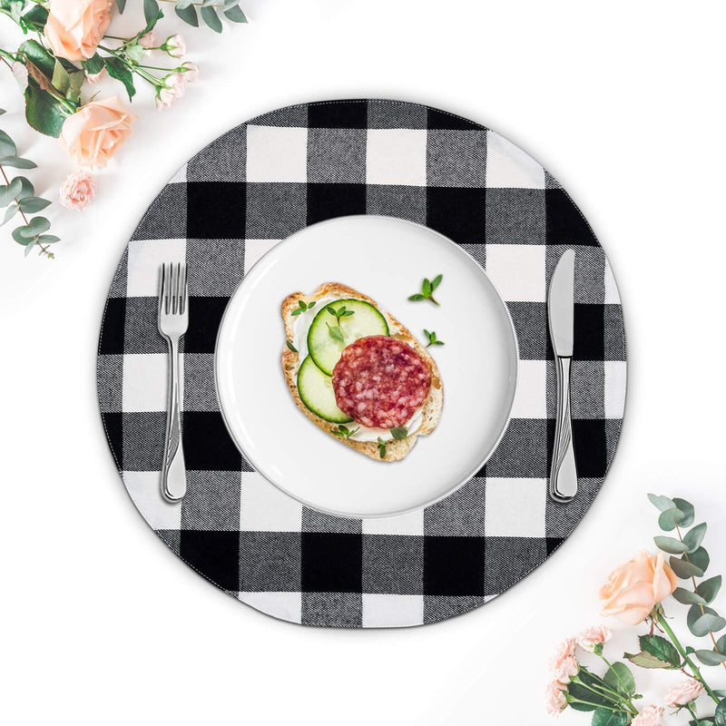 [Australia - AusPower] - Senneny Round Placemats Set of 6 - Black and White Buffalo Plaid Placemats - Reversible Cotton and Burlap Placemats for Round Tables - Farmhouse Placemats for Dining Table Black and White Plaid 