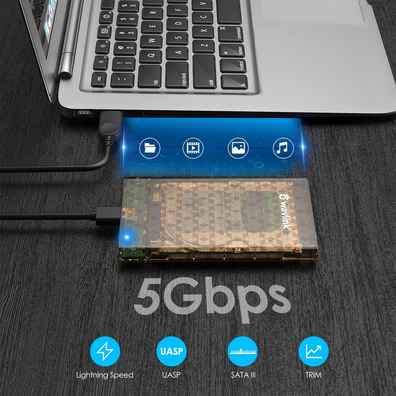 [Australia - AusPower] - WAVLINK 2.5" Hard Drive Enclosure, USB 3.0 to SATA III/II/I External Hard Disk Case Optimized for 9.5/7mm HDD SSD, Support Max 4TB with UASP Protocol 5Gbps Tool-Free for PC Laptop PS4 Router USB 3.0 to SATA HDD Enclosure 