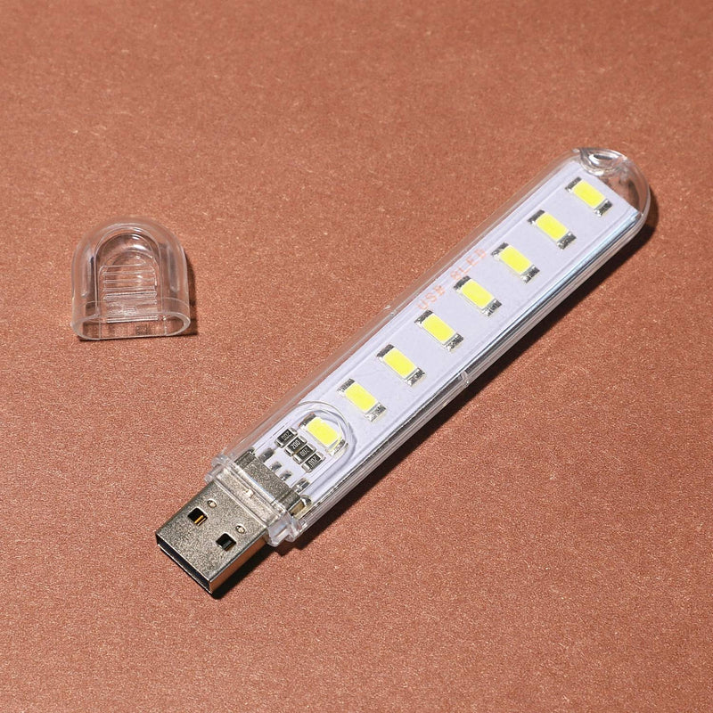 [Australia - AusPower] - USB Light,Night Light Plug in,Small Led Light Stick with 8 Lamp Beads for Power Brick/Portable Power Station(Pack of 8)(White) White 